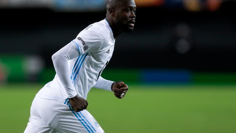 Oct 24, 2020; Cincinnati, OH, USA; Minnesota United FC forward Kei Kamara (16) plays the field against FC Cincinnati in the second half at Nippert Stadium. Mandatory Credit: Aaron Doster-USA TODAY Sports