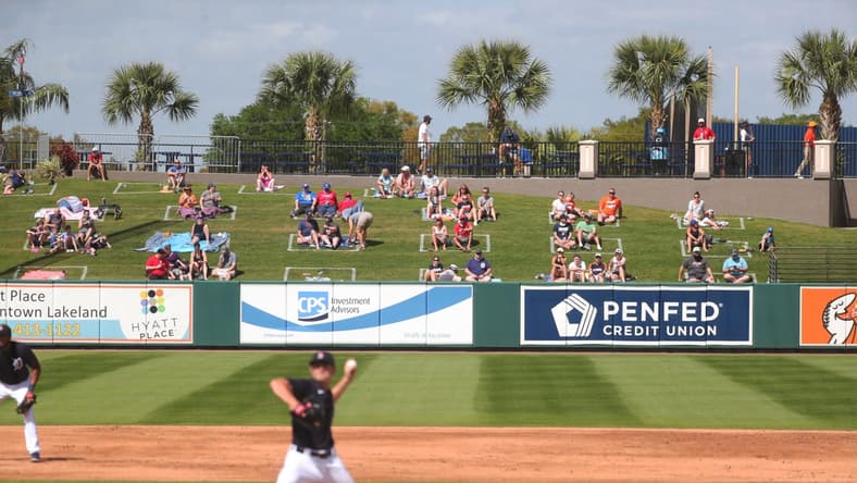Detroit Tigers fans watch Grapefruit League action against the Philadelphia Phillies Sunday, Feb. 28, 2021, at Publix Field at Joker Marchant Stadium in Lakeland, Florida.

Spring Training