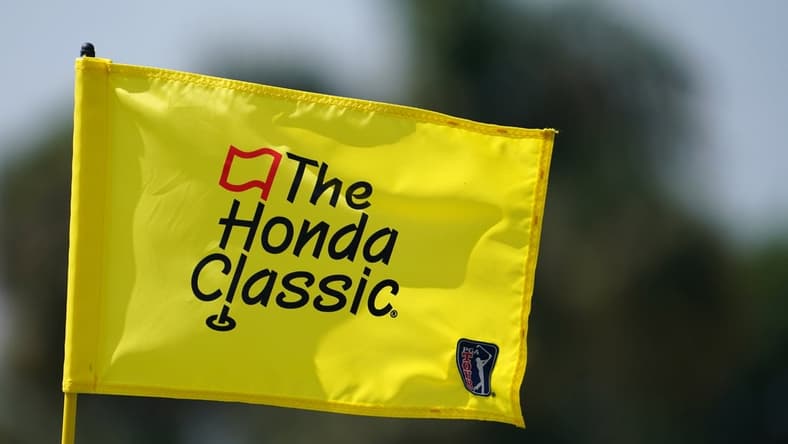 Mar 18, 2021; Palm Beach Gardens, Florida, USA; A general view of the pin flag on the 18th green during the first round of The Honda Classic golf tournament at PGA National (Champion). Mandatory Credit: Jasen Vinlove-USA TODAY Sports