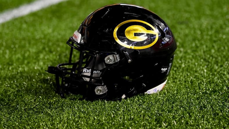 Sep 18, 2021; Houston, Texas, USA;  A general picture of a Grambling State Tigers helmet on the sideline of the game between the Houston Cougars and the Grambling State Tigers at TDECU Stadium. Mandatory Credit: Maria Lysaker-USA TODAY Sports