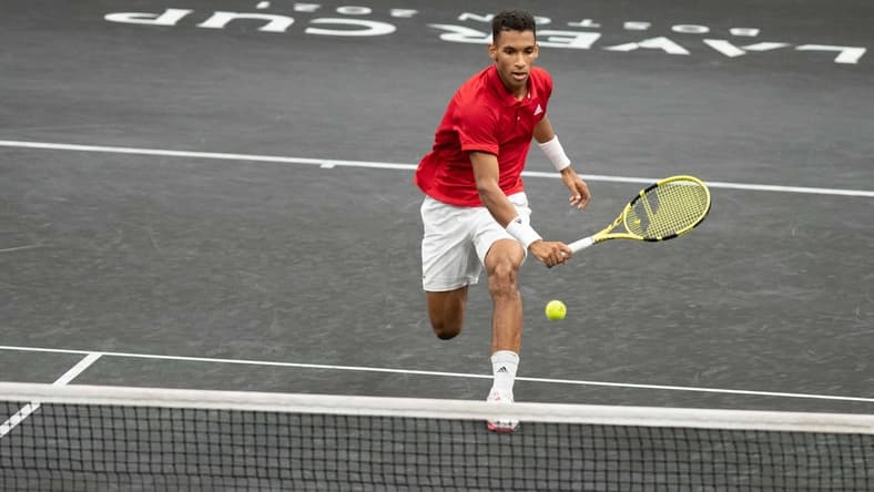 Sep 24, 2021; Boston, MA, USA; Felix Auger-Aliassime of Team Europe during the Laver Cup at TD Garden. Mandatory Credit: Richard Cashin-USA TODAY Sports