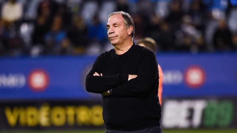 Sep 29, 2021; Montreal, Quebec, CAN; New England Revolution head coach Bruce Arena looks at the play during the second half at Stade Saputo. Mandatory Credit: David Kirouac-USA TODAY Sports