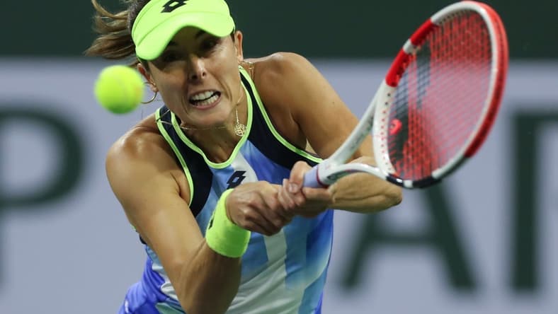 Alize Cornet hits a shot during her match against Leylah Fernandez at the BNP Paribas Open in Indian Wells, Friday, October 8, 2021.

Bnp Paribas Friday 29