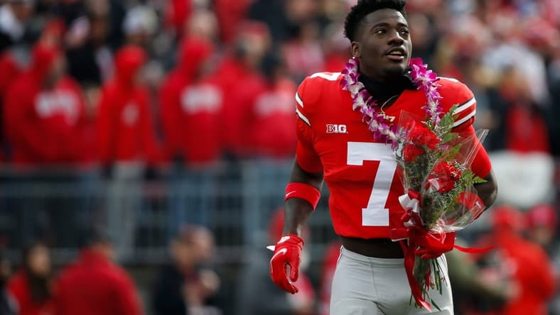 Sat., Nov. 20, 2021; Columbus, Ohio, USA; Ohio State Buckeyes cornerback Sevyn Banks (7) looks to the stands as he runs onto the field following his Senior Day introduction before a NCAA Division I football game between the Ohio State Buckeyes and the Michigan State Spartans at Ohio Stadium. Mandatory Credit: Joshua A. Bickel/Columbus Dispatch via USA TODAY Network.
Cfb Michigan State Spartans At Ohio State Buckeyes