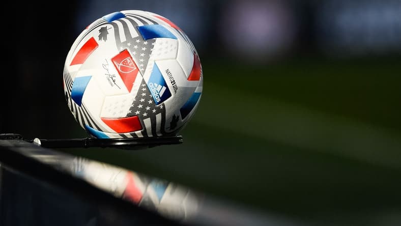 Nov 21, 2021; Montreal, Quebec, Canada; View of an official game ball during the first half at Stade Saputo. Mandatory Credit: David Kirouac-USA TODAY Sports