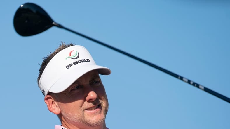 Ian Poulter (ENG) reacts after driving the ball off the first tee during the final round of the 2021 QBE Shootout, Sunday, Dec. 12, 2021, at Tibur  n Golf Club at The Ritz-Carlton Golf Resort in Naples, Fla.

2021 QBE Shootout final round