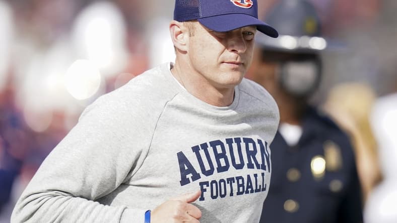 Dec 28, 2021; Birmingham, Alabama, USA; Auburn Tigers head coach Bryan Harsin during the first half of the 2021 Birmingham Bowl against Houston at Protective Stadium. Mandatory Credit: Marvin Gentry-USA TODAY Sports