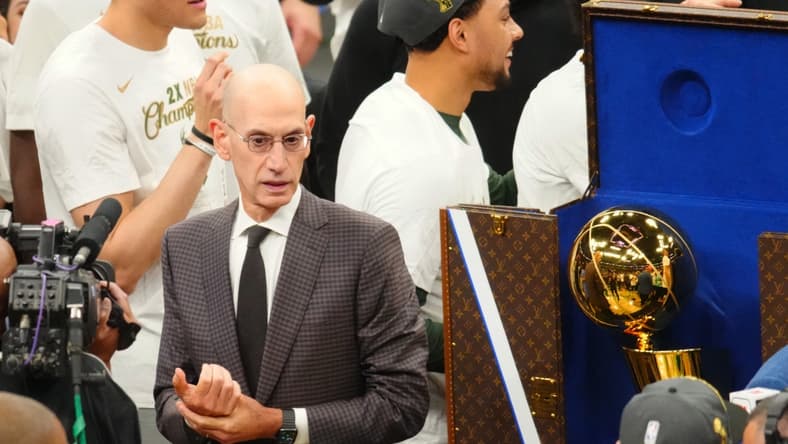 Jul 20, 2021; Milwaukee, Wisconsin, USA; NBA commissioner Adam Silver after the Milwaukee Bucks game six victory to clinch the 2021 NBA Finals against the Phoenix Suns at Fiserv Forum. Mandatory Credit: Mark J. Rebilas-USA TODAY Sports