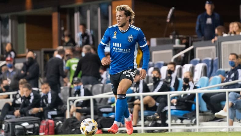 September 29, 2021; San Jose, California, USA; San Jose Earthquakes forward Cade Cowell (44) during the second half against the Seattle Sounders at PayPal Park. Mandatory Credit: Kyle Terada-USA TODAY Sports