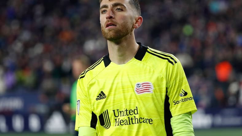 Nov 30, 2021; Foxborough, MA, USA; New England Revolution goalkeeper Matt Turner (30) in the conference semifinals of the 2021 MLS playoffs against the New York City FC at Gillette Stadium. Mandatory Credit: Winslow Townson-USA TODAY Sports