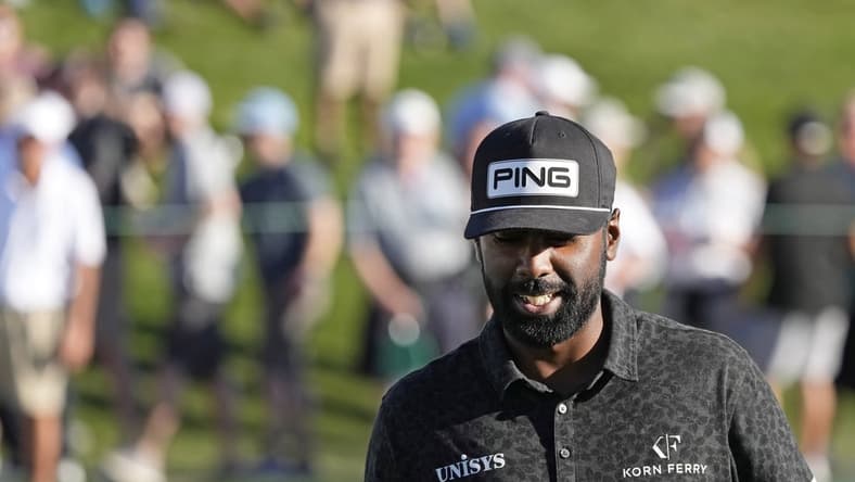 Feb 10, 2022; Scottsdale, AZ, USA; Sahith Theegala smiles during the first round of the Waste Management Phoenix Open golf tournament. Mandatory Credit: Cheryl Evans-Arizona Republic-USA TODAY NETWORK