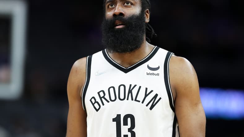 Feb 2, 2022; Sacramento, California, USA; Brooklyn Nets guard James Harden (13) during the game against the Sacramento Kings at Golden 1 Center. Mandatory Credit: Sergio Estrada-USA TODAY Sports