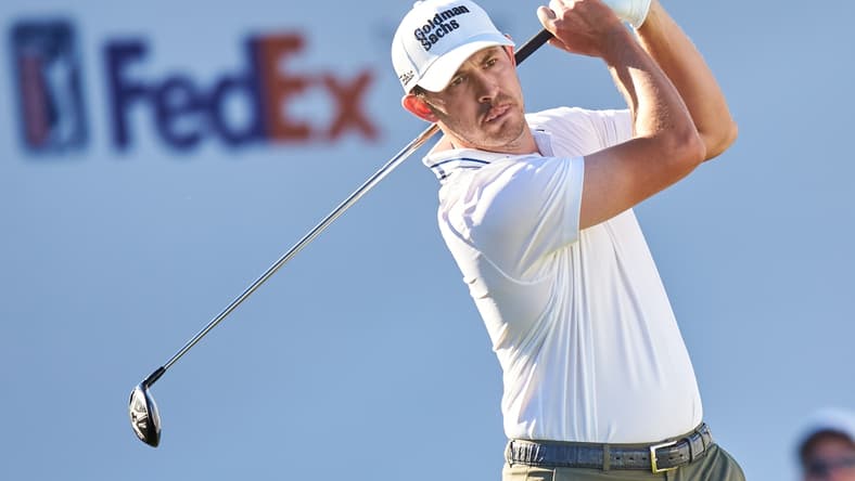 Feb. 12, 2022; Scottsdale Arizona, USA; Patrick Cantlay tees off on hole 17 during Round 3 at the WM Phoenix Open. Mandatory Credit: Alex Gould-USA TODAY Sports