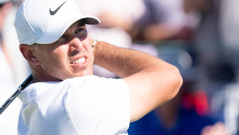 Feb 13, 2022; Scottsdale, Arizona, USA; Brooks Koepka with his tee shot on the 10th hole during the final round of the WM Phoenix Open golf tournament. Mandatory Credit: Allan Henry-USA TODAY Sports