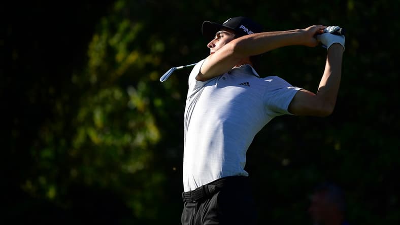 Feb 17, 2022; Pacific Palisades, California, USA; Joaquin Niemann hits from the fifth tee during the first round of the Genesis Invitational golf tournament. Mandatory Credit: Gary A. Vasquez-USA TODAY Sports