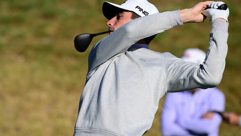 Feb 18, 2022; Pacific Palisades, California, USA; Joaquin Niemann hits from the fifth tee during the second round of the Genesis Invitational golf tournament. Mandatory Credit: Gary A. Vasquez-USA TODAY Sports