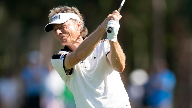 Bernhard Langer (GER) hits an approach shot from the fairway of the 18th hole during the first round of the Chubb Classic, Friday, Feb. 18, 2022, at Tiburon Golf Club at The Ritz-Carlton Golf Resort in Naples, Fla.

Chubb Classic first round, Feb. 18, 2022