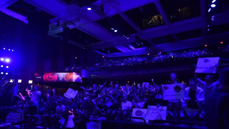 Apr 7, 2018; Miami Beach, FL, USA; The fans cheer during the League of Legends 2018 North America Spring Finals competition between Echo Fox and the Clutch Gaming at The Fillmore Miami Beach. Mandatory Credit: Jasen Vinlove-USA TODAY Sports