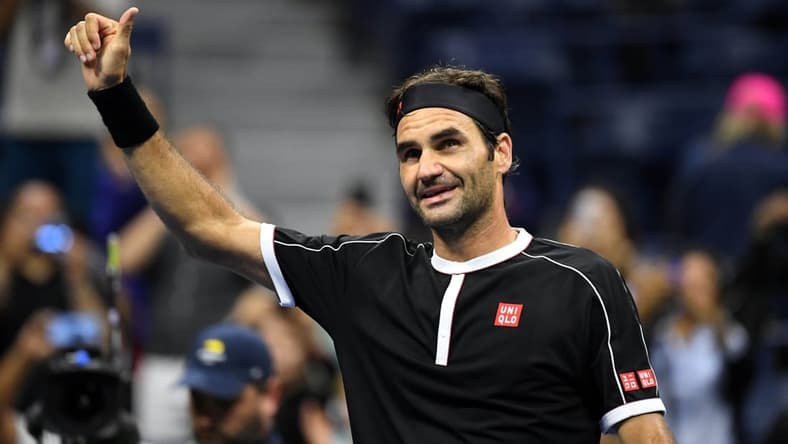 Aug 26, 2019; Flushing, NY, USA; Roger Federer of Switzerland waves to the crowd after his win over Sumit Nagal of India in the first round on day one of the 2019 U.S. Open tennis tournament at USTA Billie Jean King National Tennis Center. Mandatory Credit: Danielle Parhizkaran-USA TODAY Sports
