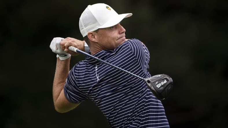 Jul 8, 2021; Silvis, Illinois, USA; Ben Martin plays his tee shot on the 13th hole during the first round of the John Deere Classic golf tournament. Mandatory Credit: Marc Lebryk-USA TODAY Sports
