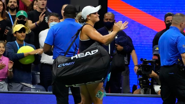 Sep 4, 2021; Flushing, NY, USA;
Ashleigh Barty of Australia after losing to Shelby Rogers of the USA on day six of the 2021 U.S. Open tennis tournament at USTA Billie Jean King National Tennis Center. Mandatory Credit: Robert Deutsch-USA TODAY Sports