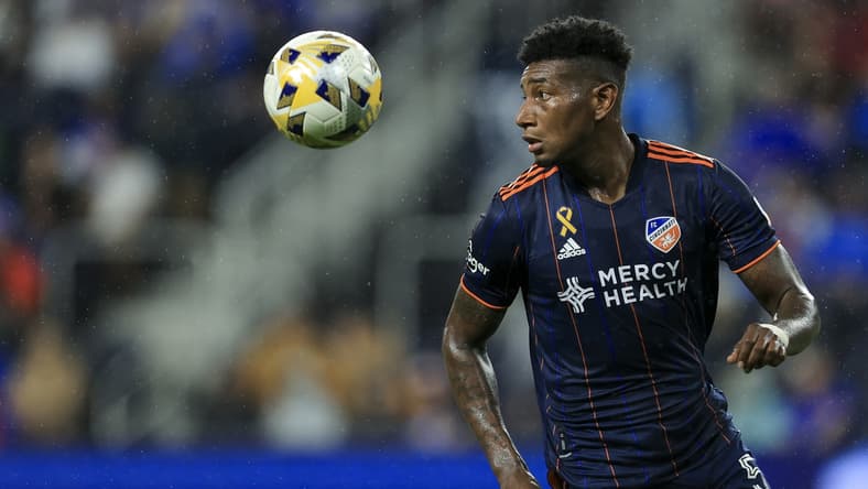 Sep 4, 2021; Cincinnati, OH, USA; FC Cincinnati defender Gustavo Vallecilla (5) plays the field against Inter Miami CF in the second half at TQL Stadium. Mandatory Credit: Aaron Doster-USA TODAY Sports