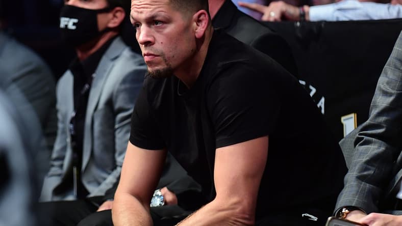 Sep 25, 2021; Las Vegas, Nevada, USA; Nate Diaz brother of Nick Diaz in attendance during UFC 266 at T-Mobile Arena. Mandatory Credit: Gary A. Vasquez-USA TODAY Sports