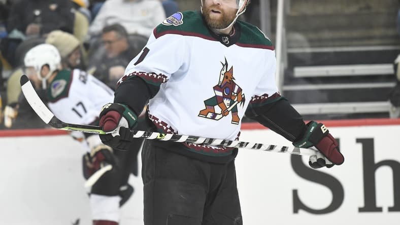 Jan 25, 2022; Pittsburgh, Pennsylvania, USA; Arizona Coyotes right wing Phil Kessel (72) against the Pittsburgh Penguins at PPG Paints Arena. Mandatory Credit: Philip G. Pavely-USA TODAY Sports