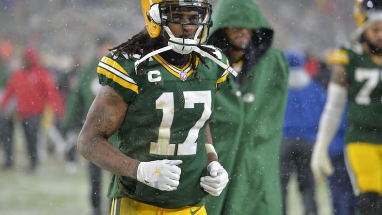 Jan 22, 2022; Green Bay, Wisconsin, USA; Green Bay Packers wide receiver Davante Adams (17) walks off the field after a NFC Divisional playoff football game against the San Francisco 49ers at Lambeau Field. Mandatory Credit: Jeffrey Becker-USA TODAY Sports