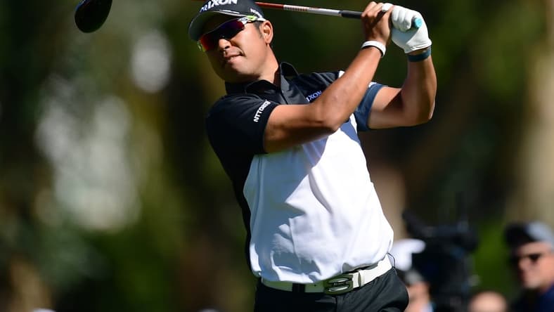 Feb 17, 2022; Pacific Palisades, California, USA; Hideki Matsuyama hits from the second tee during the first round of the Genesis Invitational golf tournament. Mandatory Credit: Gary A. Vasquez-USA TODAY Sports