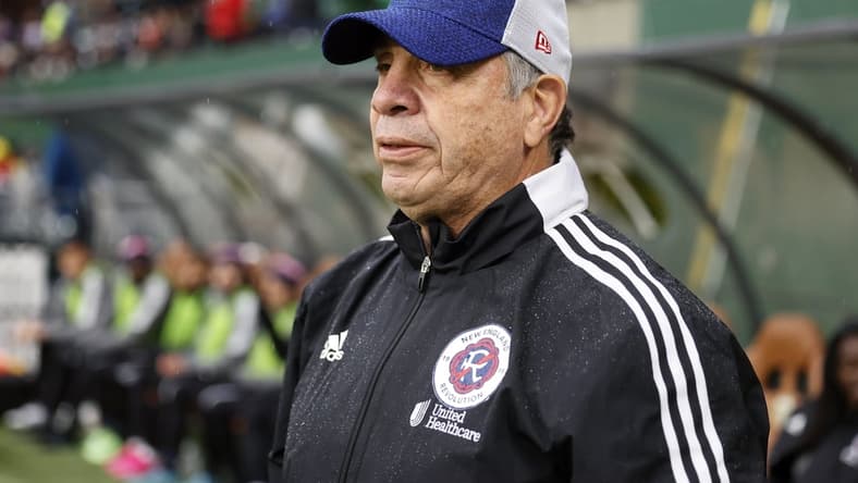 Feb 26, 2022; Portland, Oregon, USA; New England Revolution head coach Bruce Arena looks on before a match against the Portland Timbers at Providence Park. Mandatory Credit: Soobum Im-USA TODAY Sports