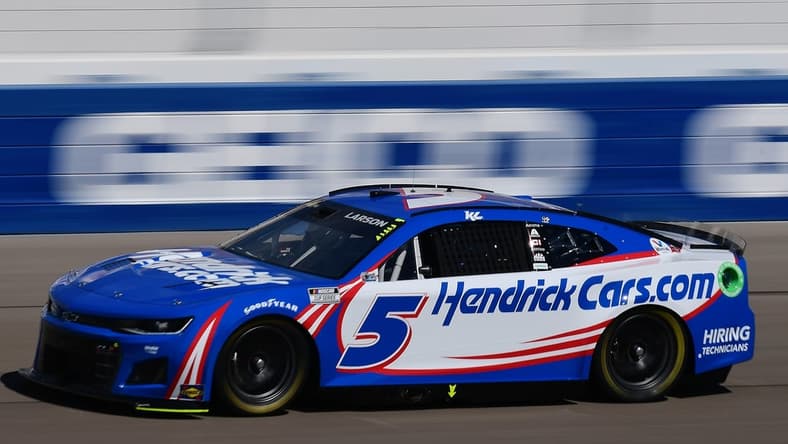 Mar 5, 2022; Las Vegas, Nevada, USA; NASCAR Cup Series driver Kyle Larson (5) during practice for the Pennzoil 400 at Las Vegas Motor Speedway. Mandatory Credit: Gary A. Vasquez-USA TODAY Sports