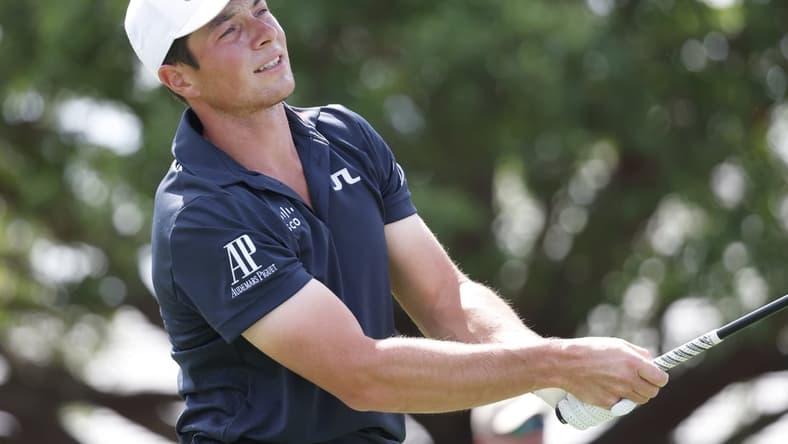 Mar 5, 2022; Orlando, Florida, USA; Viktor Hovland hits his tee shot on the first hole during the third round of the Arnold Palmer Invitational golf tournament. Mandatory Credit: Reinhold Matay-USA TODAY Sports