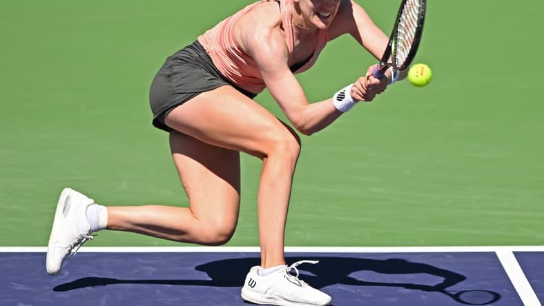 Mar 9, 2022; Indian Wells, CA, USA; Alison RIske (USA) hits a shot during her match against Catherine McNally (not pictured) at the BNP Paribas Open at Indian Wells Tennis Garden. Mandatory Credit: Jayne Kamin-Oncea-USA TODAY Sports