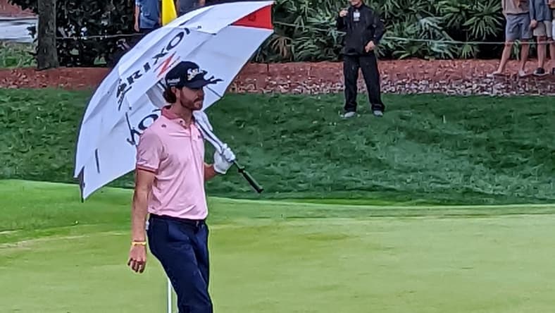 Sam Ryder walks off the ninth green after making par to complete his 3-under 69 at The Players Championship at the Stadium Course at TPC Sawgrass on March 11, 2022. [Clayton Freeman/Florida Times-Union]

Pxl 20220311 154110203