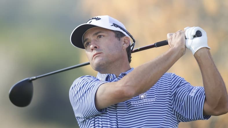 Mar 26, 2022; Austin, Texas, USA; Kevin Kisner tees off on the 6th hole during the fourth round of the World Golf Championships-Dell Technologies Match Play golf tournament. Mandatory Credit: Erich Schlegel-USA TODAY Sports