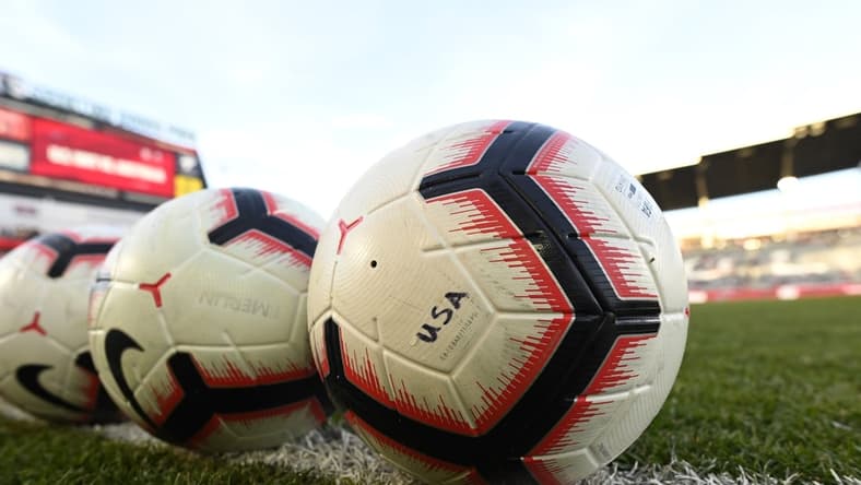 Apr 4, 2019; Commerce City, CO, USA; General view of warm up soccer balls before the International Friendly Women's Soccer match between Australia vs against the United States at Dick's Sporting Goods Park. Mandatory Credit: Ron Chenoy-USA TODAY Sports
