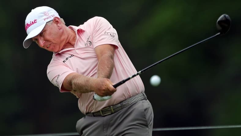 Scott Parel sends his ball down the No. 8 fairway during the third round of the Bridgestone Senior Players Championship at Firestone Country Club on Saturday, June 26, 2021, in Akron, Ohio.
Bridge R3 14