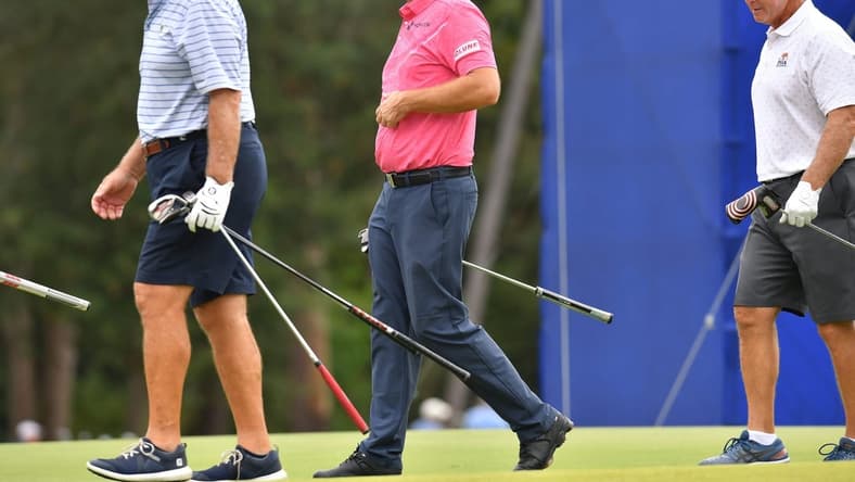 Padraig Harrington walks off the green on hole 17 with playing partners after putting in during Wednesday's Constellation & Friends Pro-Am event at the , October 6, 2021 at the golf course of the Timuquana Country Club in Jacksonville, FL.

Jki 100621 Furykfriendsgolf 04