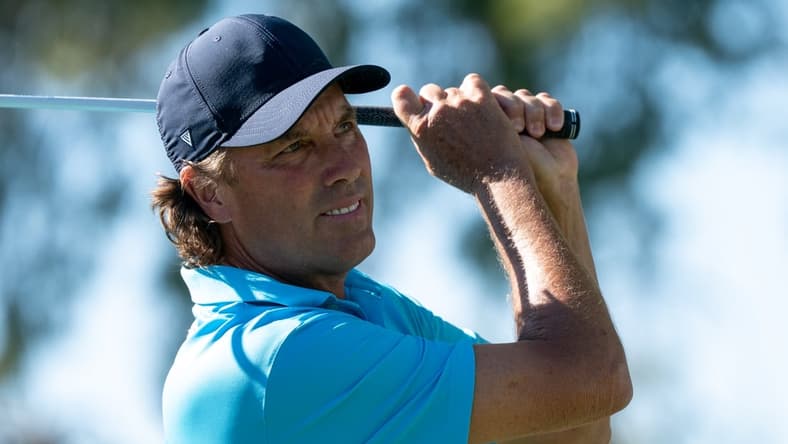 Nov 14, 2021; Phoenix, Arizona, USA; Steven Alker reacts after hitting his tee shot on the seventh during the final round of the Charles Schwab Cup Championship golf tournament at Phoenix Country Club. Mandatory Credit: Allan Henry-USA TODAY Sports