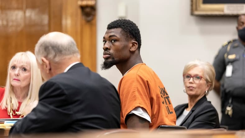 Georgia football linebacker Adam Anderson attends his bond hearing regarding his felony rape charge at the Athens-Clarke County courthouse on Wednesday, Nov. 17. 2021.

News Kayla Renie