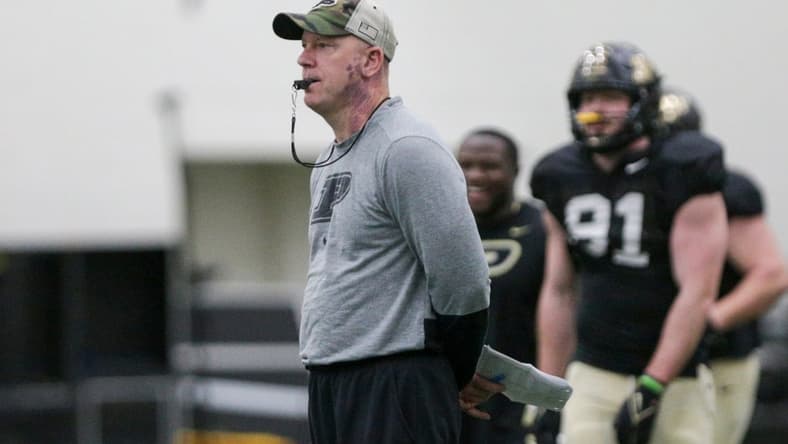 Purdue head coach Jeff Brohm during a practice, Friday, March 4, 2022 at Mollenkopf Athletic Center in West Lafayette.

Pfoot Practice March 4