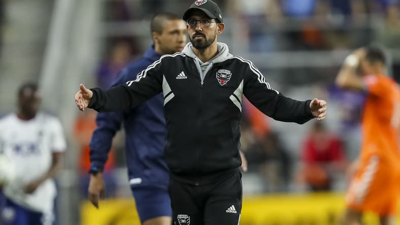 Mar 5, 2022; Cincinnati, OH, USA; D.C. United head coach Hernan Losada during the second half against FC Cincinnati at TQL Stadium. Mandatory Credit: Katie Stratman-USA TODAY Sports