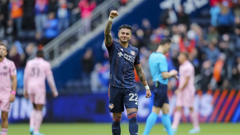 Mar 19, 2022; Cincinnati, Ohio, USA; FC Cincinnati defender Ronald Matarrita (22) reacts after the win over Inter Miami CF at TQL Stadium. Mandatory Credit: Katie Stratman-USA TODAY Sports