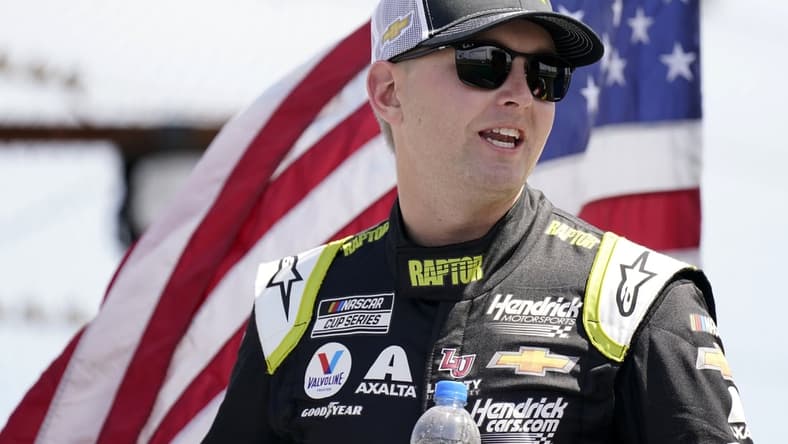 Mar 27, 2022; Austin, Texas, USA; NASCAR Cup Series driver William Byron (24) before the start of the EchoPark Automotive Texas Grand Prix at Circuit of the Americas. Mandatory Credit: Mike Dinovo-USA TODAY Sports