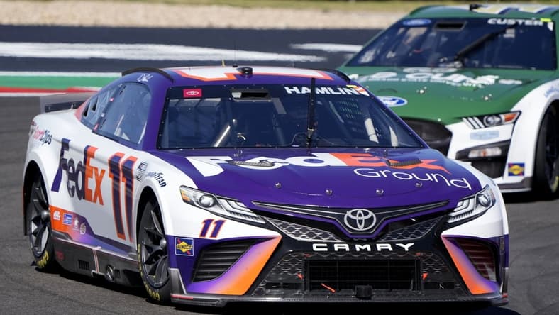 Mar 27, 2022; Austin, Texas, USA; NASCAR Cup Series driver Denny Hamlin (11) during the EchoPark Automotive Texas Grand Prix at Circuit of the Americas. Mandatory Credit: Mike Dinovo-USA TODAY Sports