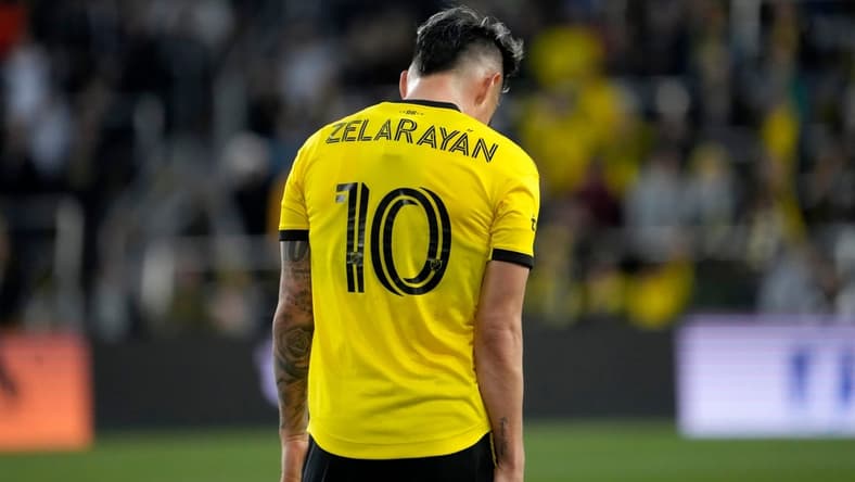 April 16, 2022; Columbus, Ohio, USA; Columbus Crew midfielder Lucas Zelarayan (10) hangs his head as a penalty kick missed its mark during Saturday's Major League Soccer match against Orlando City at Lower.com Field. Mandatory Credit: Barbara Perenic/Columbus Dispatch
Mls Orlando City At Columbus Crew