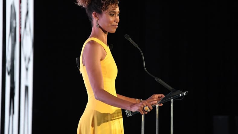 Jul 9, 2019; Marina del Rey, CA, USA; Sage Steele emcees the Gatorade Athlete of the  Year Awards at Ritz-Carlton. Mandatory Credit: Kirby Lee-USA TODAY Sports