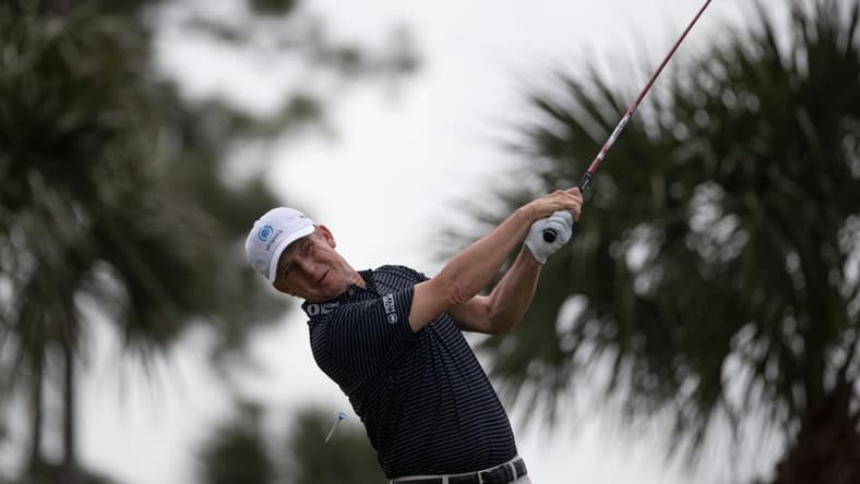 David Toms of Sherveport, Louisiana tees off at the 10th hole during the first day of the Chubb Classic, Friday, Feb. 14, 2020, at Lely Resort in Lely, Florida.

Ndn 0213 Ja Chubb Classic 085