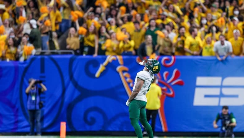 Jan 1, 2022; New Orleans, LA, USA; Baylor Bears linebacker Terrel Bernard (2) reacts to a play against the Mississippi Rebels during the second half of the 2022 Sugar Bowl at Caesars Superdome. Mandatory Credit: Stephen Lew-USA TODAY Sports